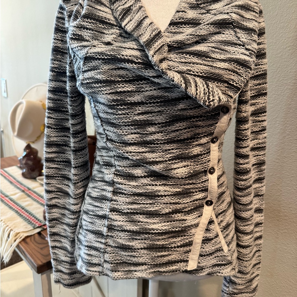 Anthropologie Saturday Sunday Black and White Textured Cowl Neck Sweater
